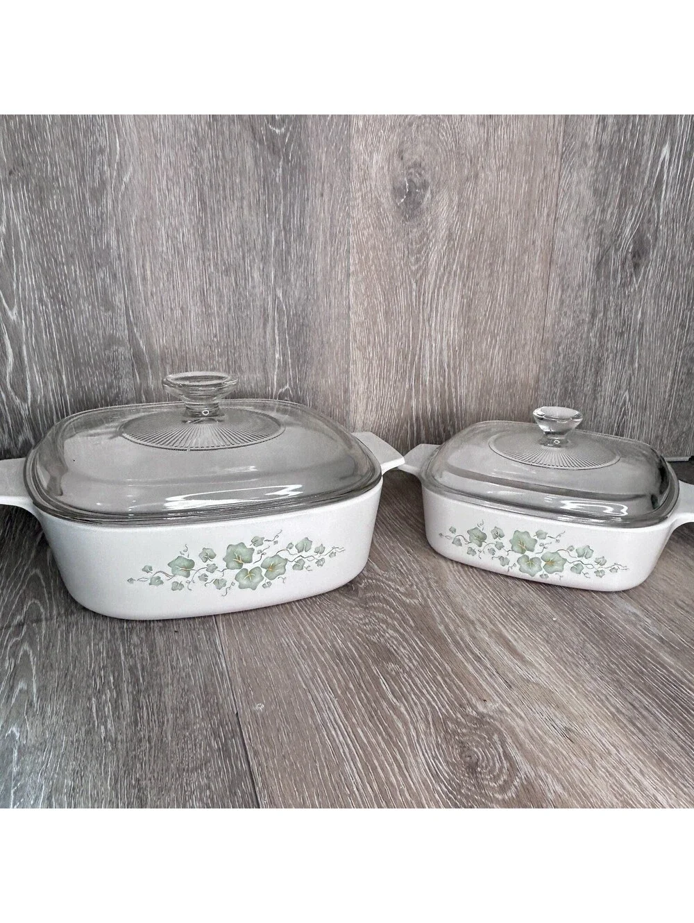 Vintage CorningWare Ivy Casserole Dishes W/ Pyrex Lids A7C A9C | 4 piece Set